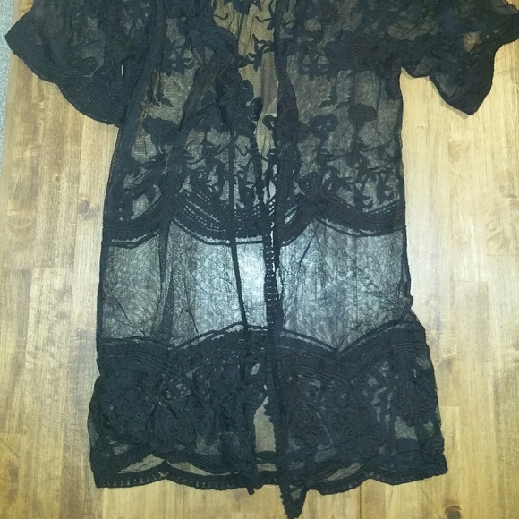 NWT SO Black Lace Long Kimono Cardigan Cover Up - Picture 3 of 6